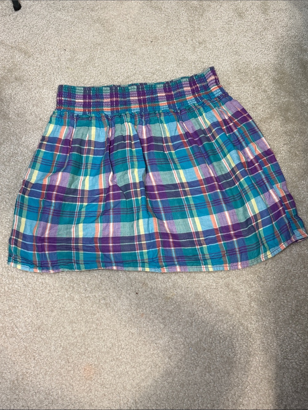 Mossimo Supply Co. Teal and Purple Plaid Elastic-Waist Mini Skirt